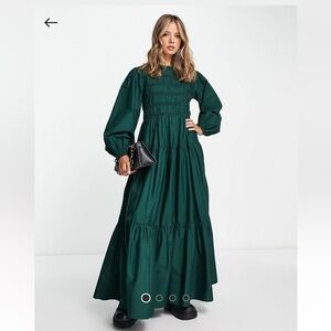 ASOS DESIGN cotton shirred maxi dress in deep green | sz 8